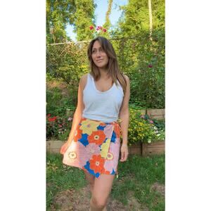 Rails Floral Linen Wrap Skirt